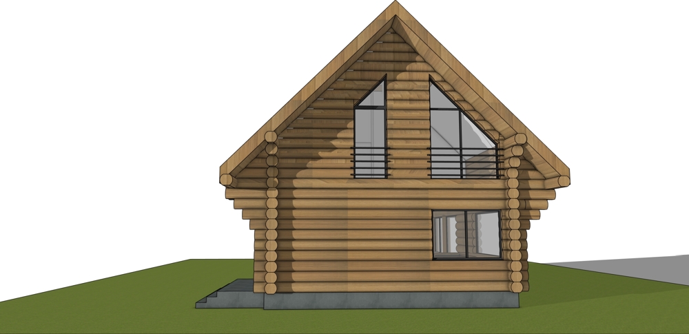 Model budynku - Architektura domu opiera się na harmonijnym połączeniu tradycji i nowoczesności. Klasyczna konstrukcja z bali została wzbogacona o współczesne rozwiązania przestrzenne, duże przeszklenia oraz otwarty układ funkcjonalny.